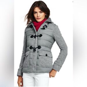 Lands End Hooded Women's Quilted Sweater Jacket (Hybrid Duffie Coat)